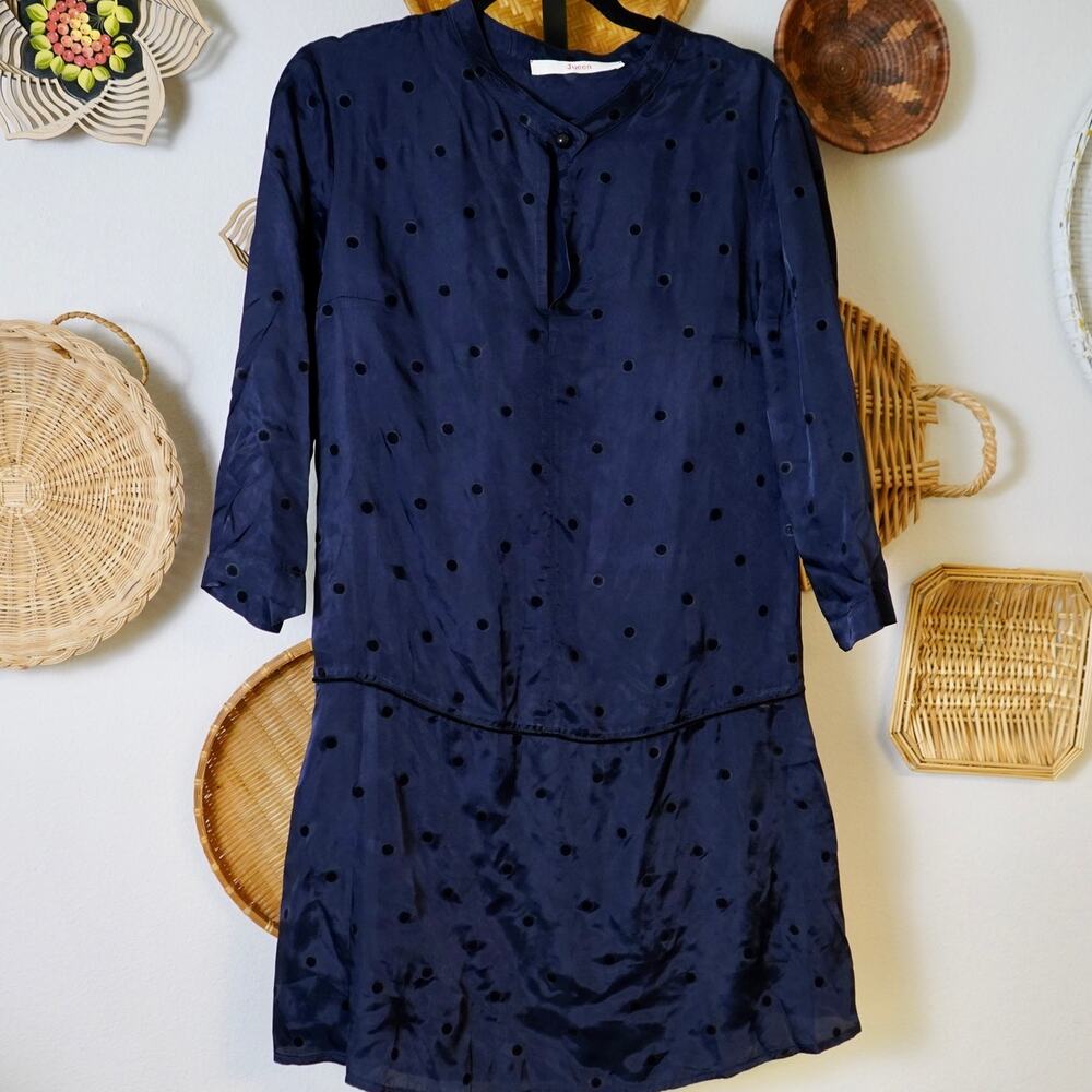 Jucca‎ 3/4 Sleeve polk a Dot Front Keyhole Mini Dress Blue Black Womens Size 40